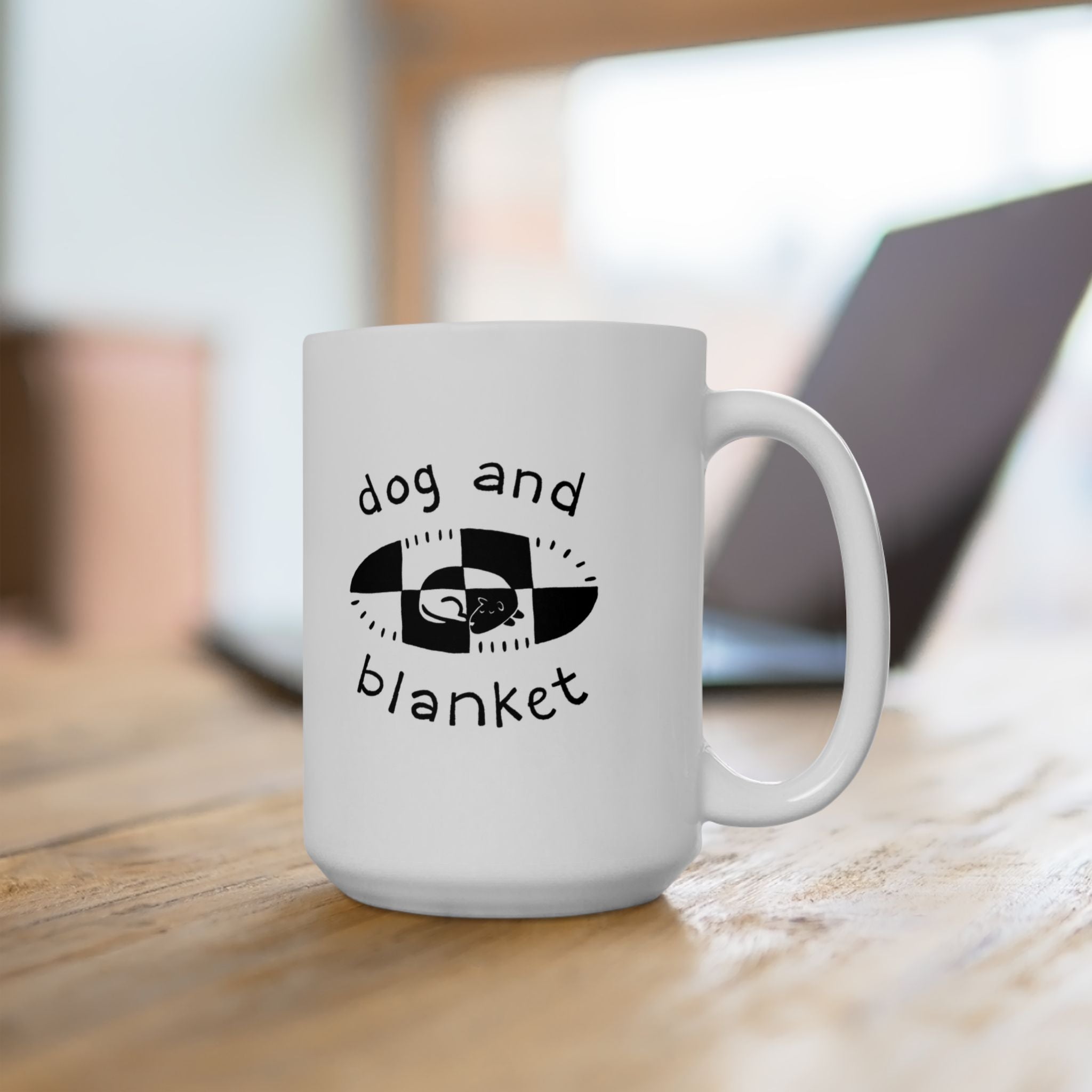 'Our Dog and Blanket' Oval Logo Ceramic Mug - Black Print