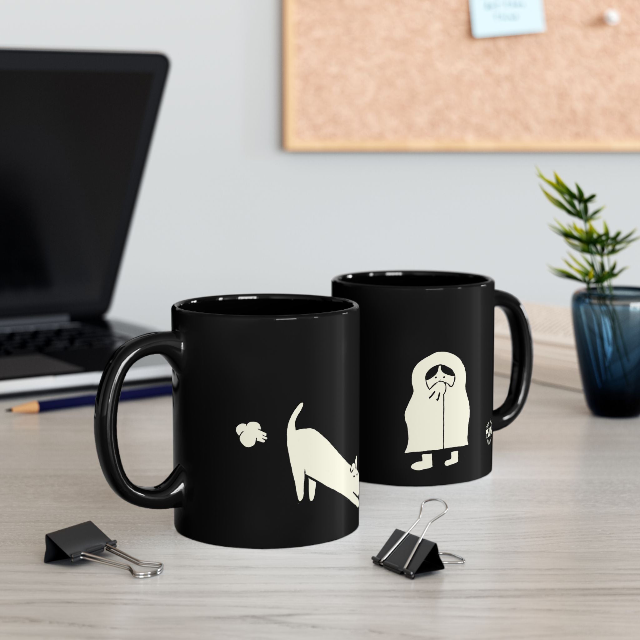 ‘Toot and Blanket’ Black Mug - Light Print