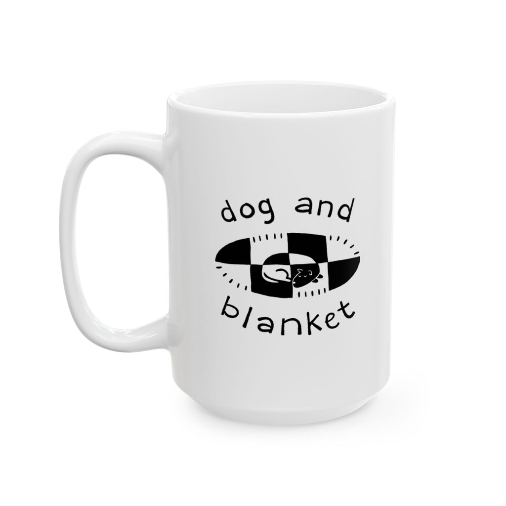 'Our Dog and Blanket' Oval Logo Ceramic Mug - Black Print