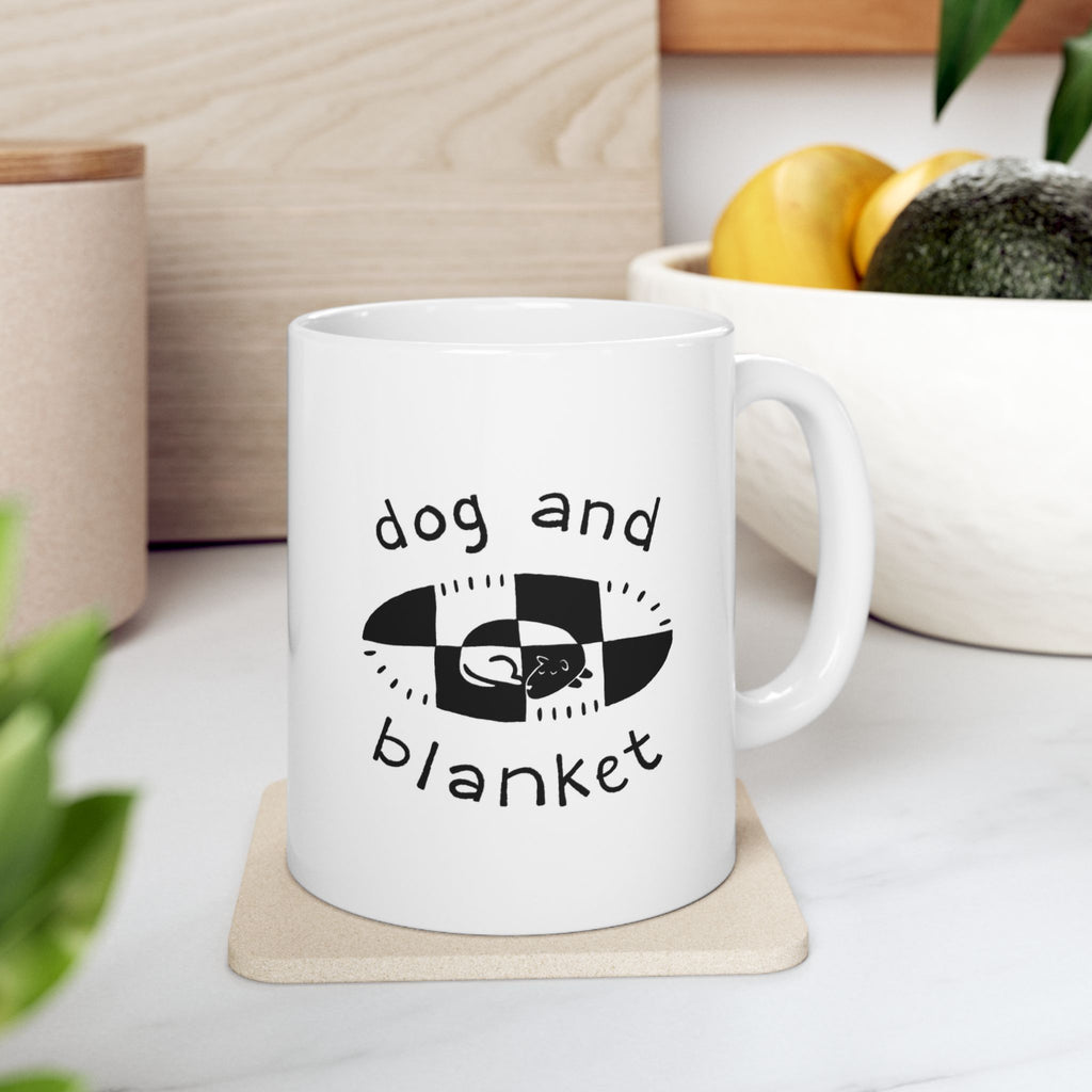 'Our Dog and Blanket' Oval Logo Ceramic Mug - Black Print