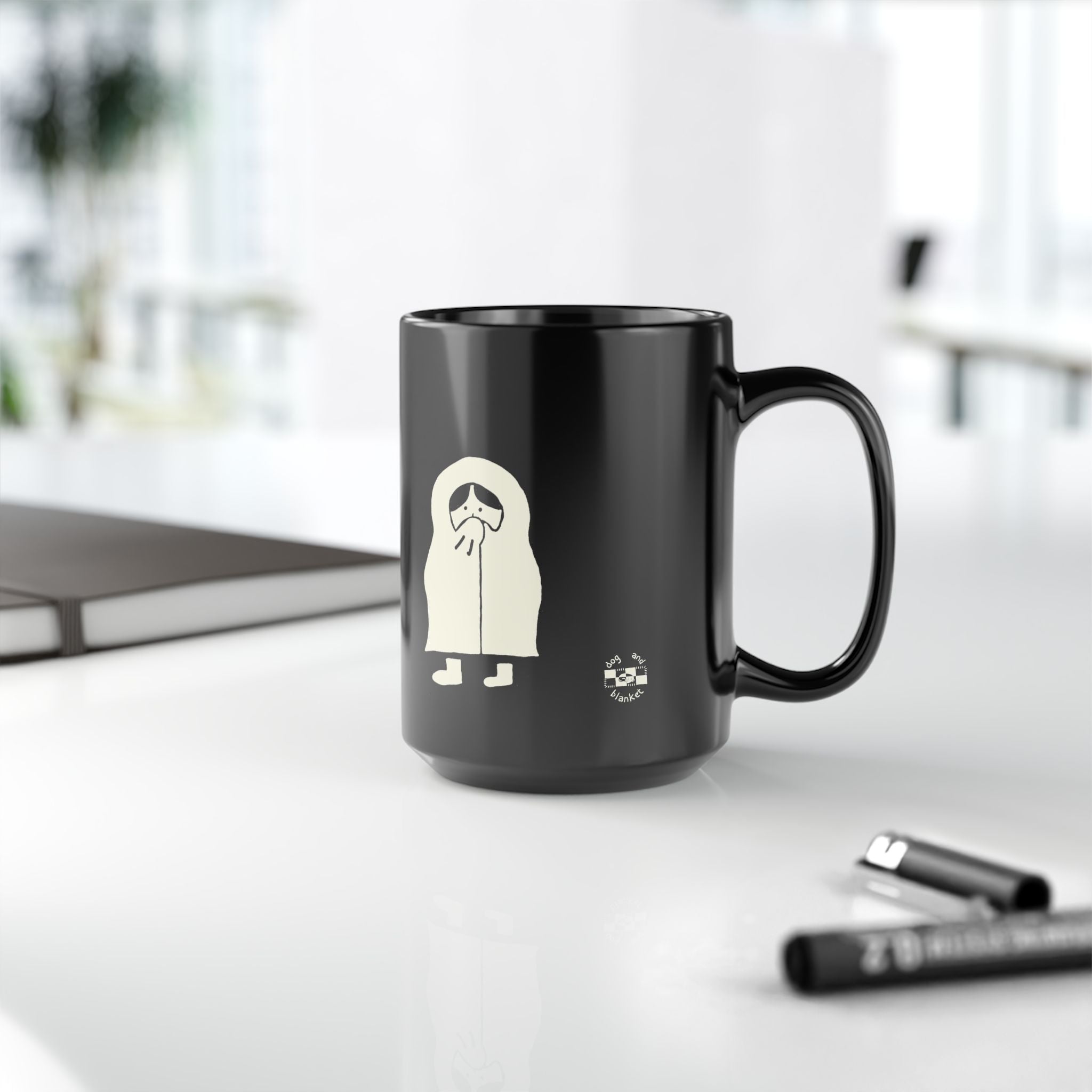 ‘Toot and Blanket’ Black Mug - Light Print