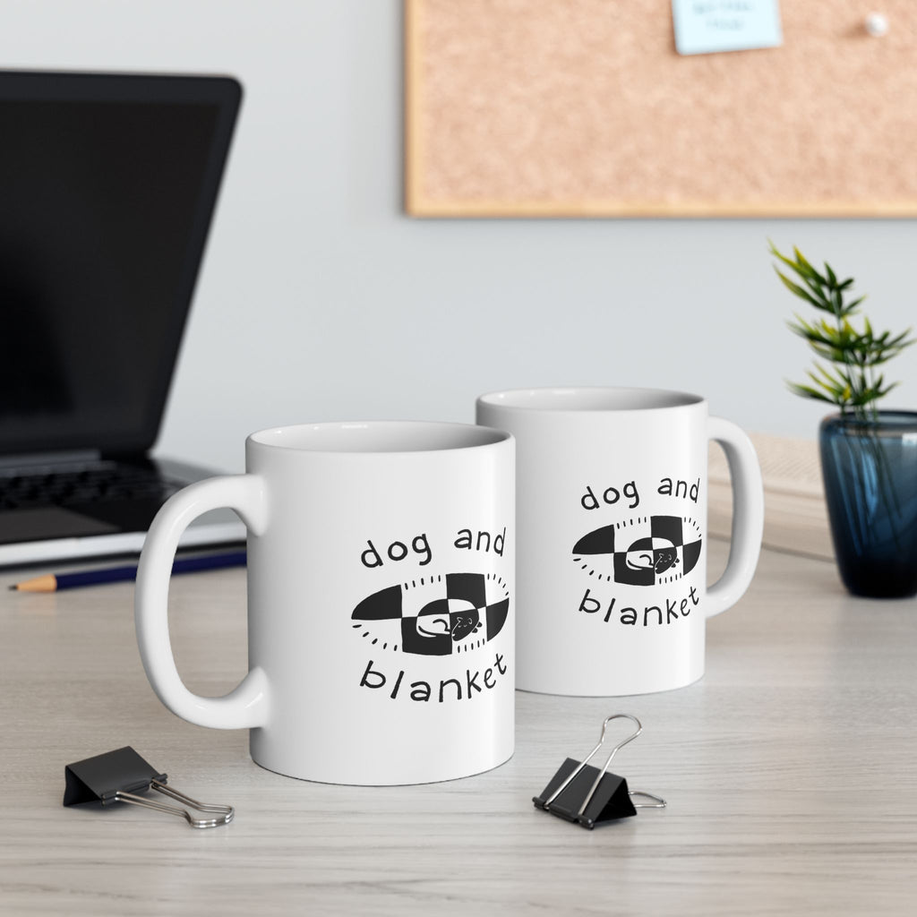 'Our Dog and Blanket' Oval Logo Ceramic Mug - Black Print