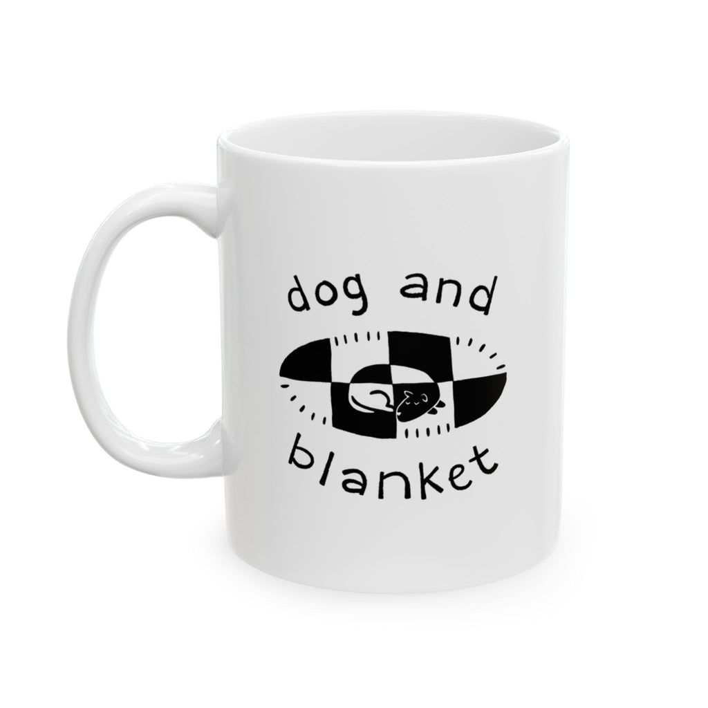 'Our Dog and Blanket' Oval Logo Ceramic Mug - Black Print