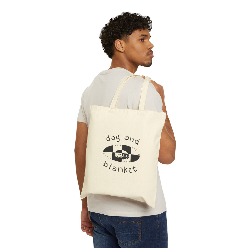 ‘Our Dog and Blanket’ Cotton Canvas Oval Logo Tote - Black Print