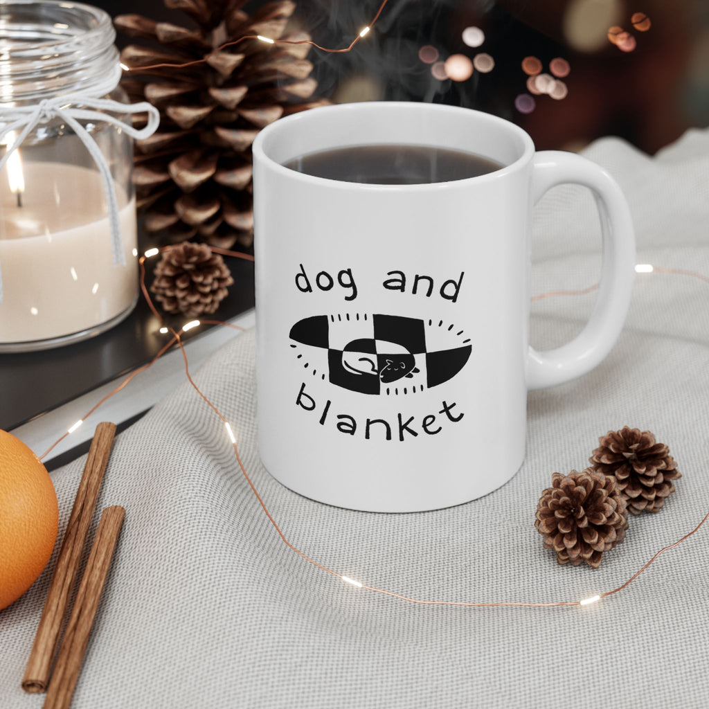'Our Dog and Blanket' Oval Logo Ceramic Mug - Black Print