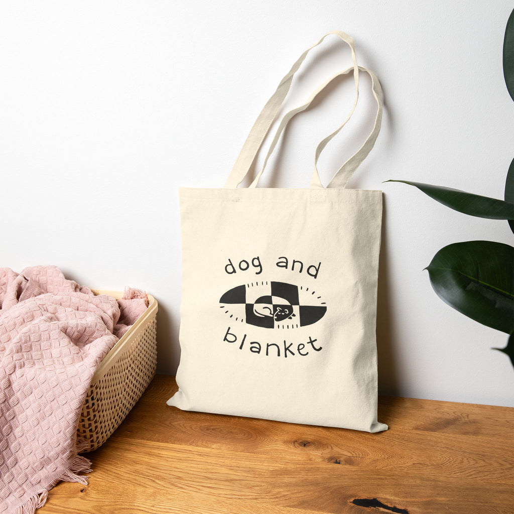 ‘Our Dog and Blanket’ Cotton Canvas Oval Logo Tote - Black Print