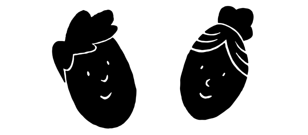 Black silhouettes of two faces on a white background